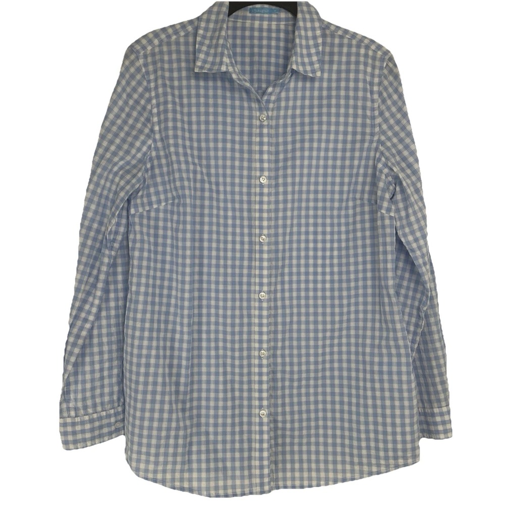 J. McLaughlin Women's Button Up Size‎ Medium Blue White Gingham Preppy Office
